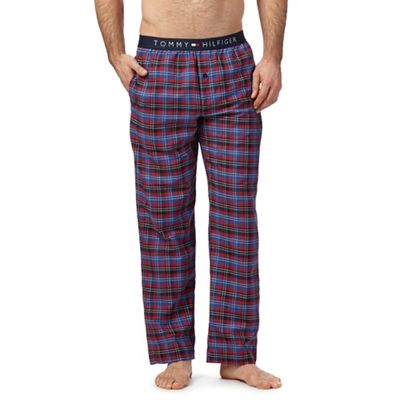 Navy and red checked pyjama bottoms